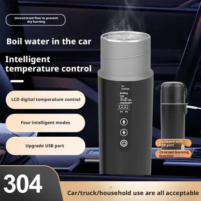 12V/24V Universal Car Electric Kettle,Fast Heating Portable Water Heater Cup For Truck Vehicle Use,Auto Shut-Off Safety Des F7S0