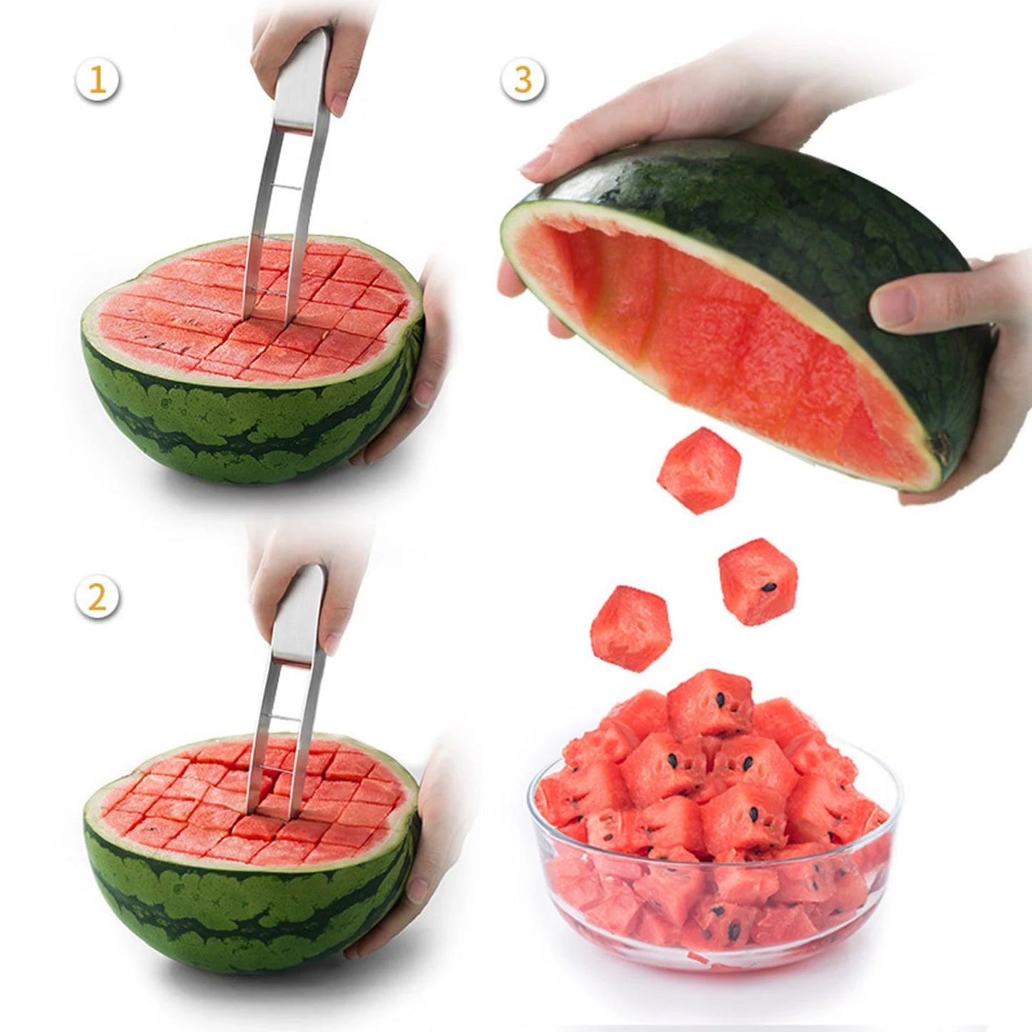 Stainless Steel Watermelon Slicer Cutter Tool for Quick Cube Cutting for Fruit Salad Outdoor Camping Kitchen Gadget