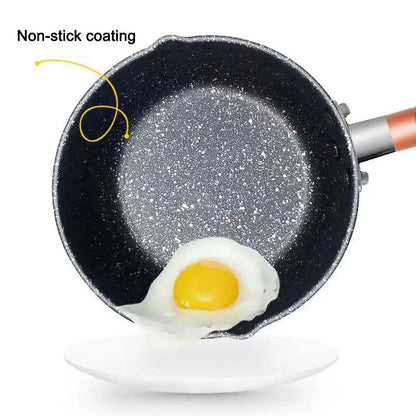 Portable Iron Omelette Pan Non-stick with Wooden Handle Wheat Stone Stockpot Noodle Pot Kitchen Supplies