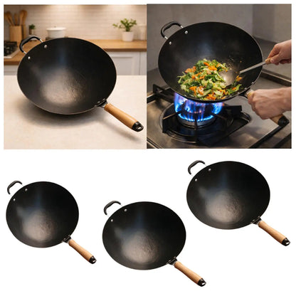 Iron Non Stick Wok Pan Handmade Frying Pan Universal Cookware Pot for Induction Cooker and Gas Stove Kitchen Use