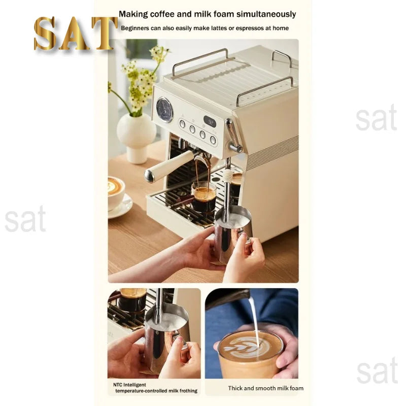 oo-Household Coffee Machine with Grinding Function Semi-automatic Electric Espresso Machine for Latte & Cappuccino