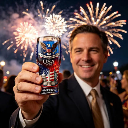 USA 250th Anniversary Beer Glass Embossed 1776-2026 Patriotic Drinking Cup American Eagle Flag Decor Gift for Dad Men