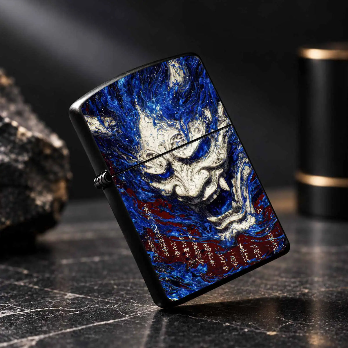 Creative Hannya Pattern Lighter, Stylish Blue Flame Oni Mask Art Desktop Ornament, Portable Cool Accessory For Daily Use, Unique Oriental Aesthetic Decor, Exquisite Gift For And Friends In Any Scene Interesting And Humorous L