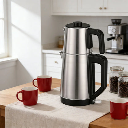 Electric Kettle Turkish Tea Maker Cooker Stainless Steel Double Pot Kettle Infuser Keep Warm Function 220V EU Plug