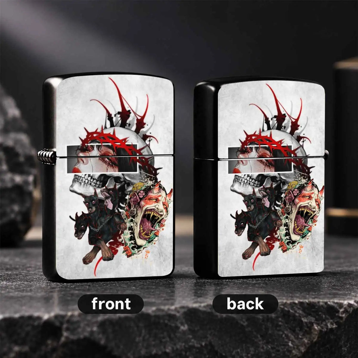 Trendy Dark Art Style Portable Accessory, Unique Piece Integrated Thorns Skull Cerberus Hannya Elements, Versatile For All Scenarios, Creative Gift Choice, Aesthetic Ornament For Daily Use Personal Display Art A Humorous And