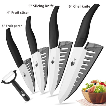 Ceramic Knives Set Kitchen knives 3 4 5 6 inch Chef knife +peeler with holder white zirconia blade Multi-color Handle