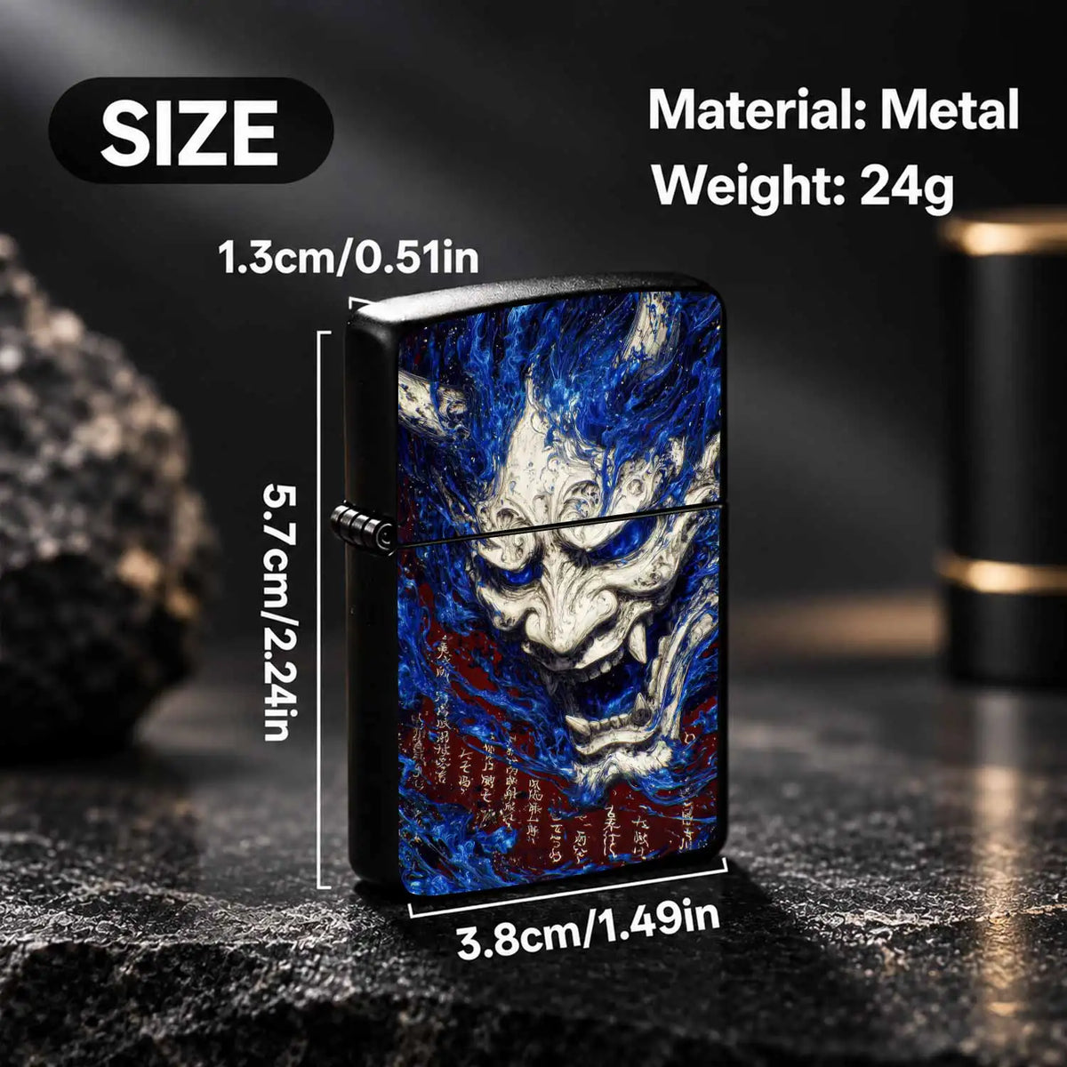 Creative Hannya Pattern Lighter, Stylish Blue Flame Oni Mask Art Desktop Ornament, Portable Cool Accessory For Daily Use, Unique Oriental Aesthetic Decor, Exquisite Gift For And Friends In Any Scene Interesting And Humorous L