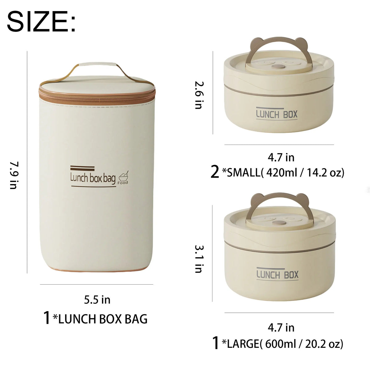 4 Pack Stackable Insulated Lunch Containers,Stainless Steel Leakproof Thermal Food Jars with Cute Bear Handle Lids, Portable Round Bento Bowls with Matching Insulated Lunch Bag for Work School Picnic