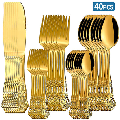 20-40pcs Black/Gold/Silver Dinnerware Set including Knife/Fork/Spoon for Home Restaurant Wedding Party Use