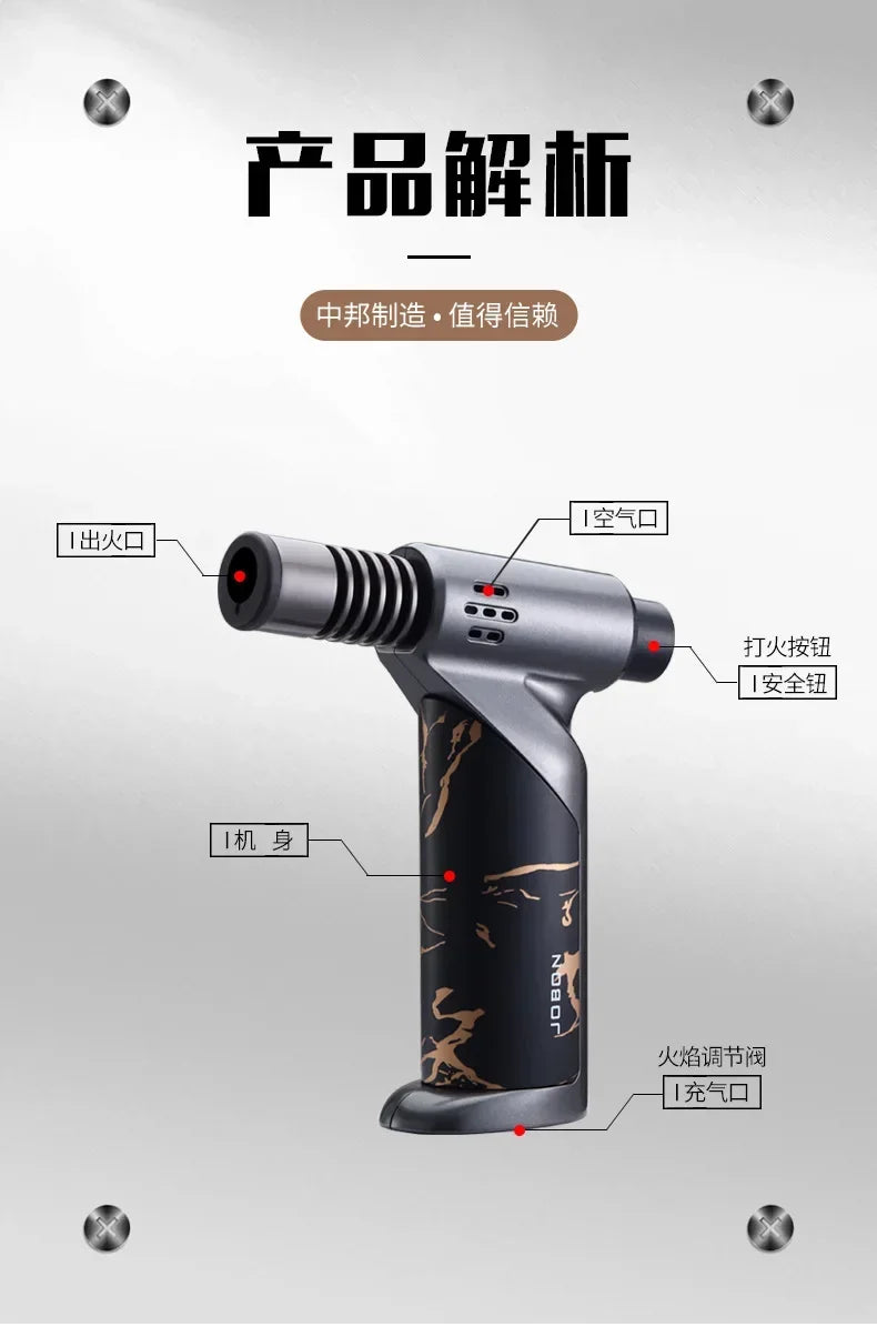 JOBON Metal High Power Spray Gun Windproof Blue Flame Gas Torch Lighter Safety Lock Switch Outdoor BBQ Kitchen Cigar Lighters