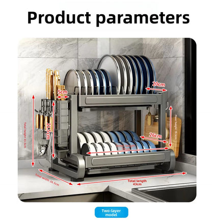 Minimalist Countertop Storage Stainless Steel Drain Dish Rack Kitchen Shelf Multifunctional Shelf Drain Dish Rack