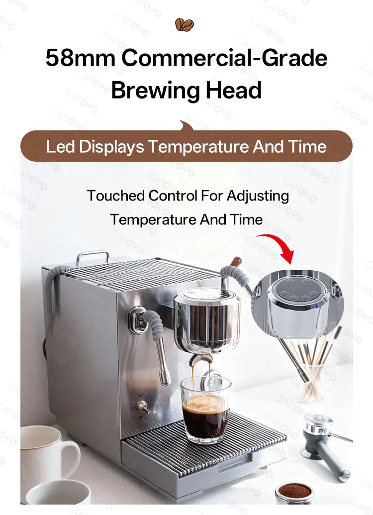CAFOVO E120 Semi-automatic Espresso Machine ULKA Pump 9Bar OPV System 3 Boiler with OLED Display for Cafe Coffee Maker 220V
