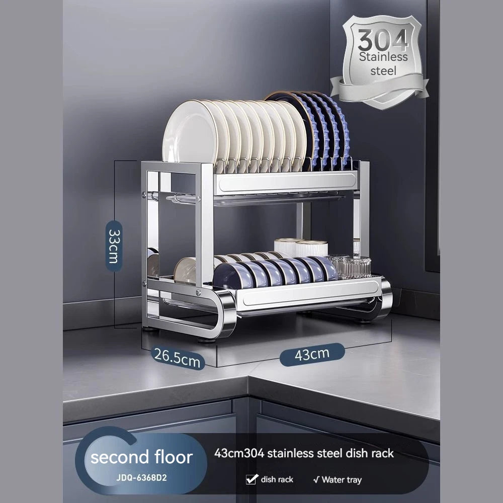 2 /3 Tier Dish Bowl Drainer Storage Rack Kitchen Dish Drying Rack with Drain Basket Countertop Dinnerware Organizer Drainboard
