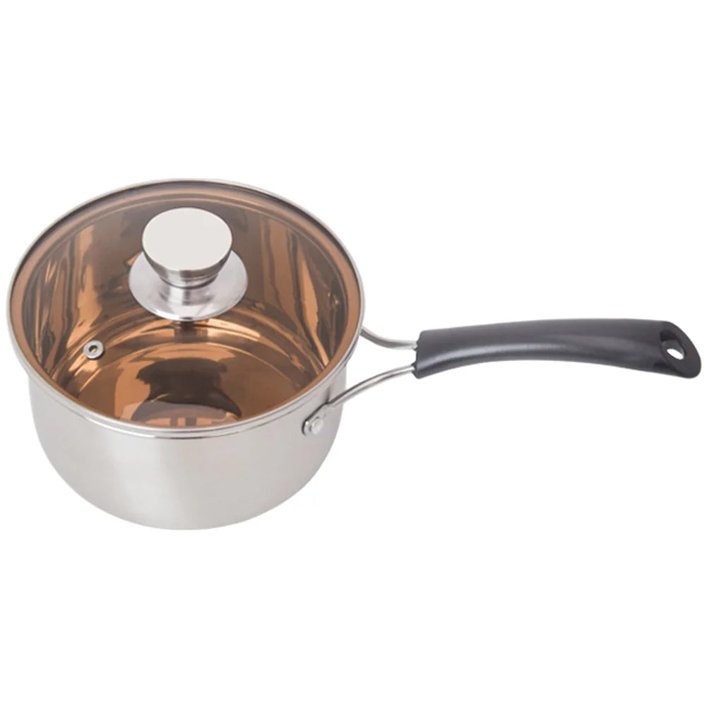 Glass Lidded Stainless Steel Saucepan with Multi Layer Base for Uniform Heating on Gas Induction Electric and Ceramic Stoves
