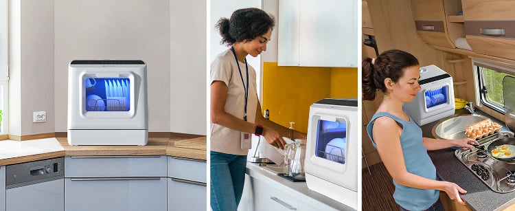 Ecozy Portable Countertop Mini Dishwasher with 5L Water Tank 6 Washing Programs Air Drying Function