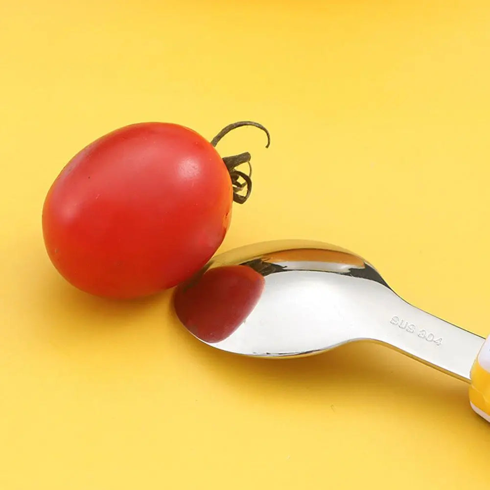 2Pcs Toddler Utensils Cute Toddler Feeding Spoon And Fork Set 304 Steel Cartoon Spoon And Fork Set