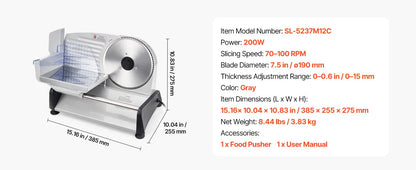SucceBuy 6.7-8.7inch Meat Slicer Electric Deli Slicer Machine with two SUS420 Blades Food-Slicer for Meat Ham Baguett, Steak