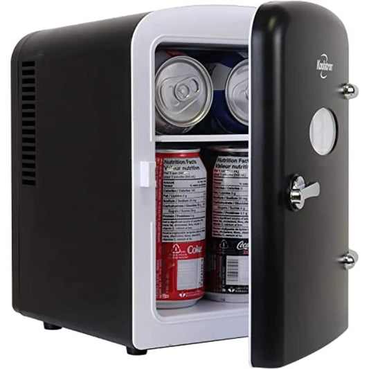 Mini Fridge- Black Refrigerator 6 Can Portable Cooler for Bedroom Office Dorm Car Compact Fridge for Drinks Makeup Skincare Dua