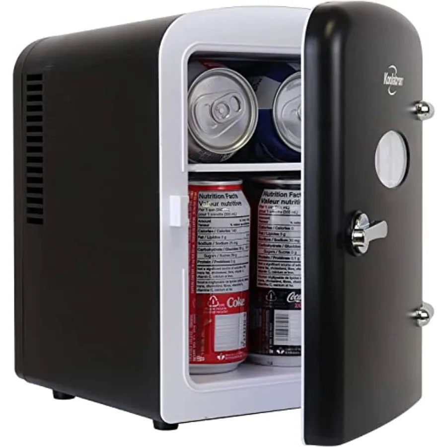 Mini Fridge- Black Refrigerator 6 Can Portable Cooler for Bedroom Office Dorm Car Compact Fridge for Drinks Makeup Skincare Dua