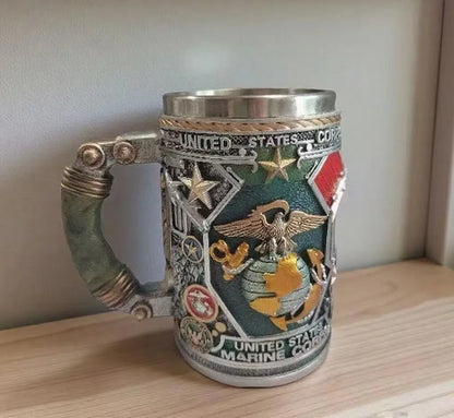 1pcs Navy Cup Air Force Anchor Plane Wine Mugs Resin Stainless Steel Army Beer Military  Mug Men Birthday Gift Coffee Wine New