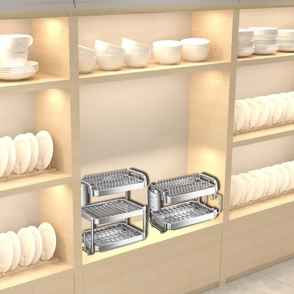 New C Type Dish Drying Rack 304 Stainless Steel Rustproof Kitchen Organizer Rack Bowl Drain Rack Kitchen Storage Shelf