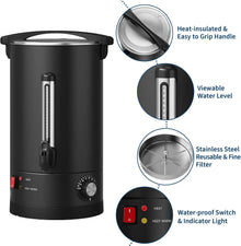 Tacleekii 12L 14L 18L Commercial Double Wall Coffee Maker 80 Cups-120 Cups Hot Water Urn Large Capacity Large Capacity Hot Coffee & Water Urn for Wedding, Buffet, Catering, Office, Black Finish