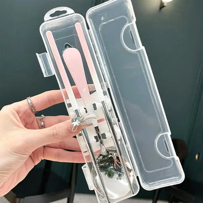 Stainless Steel Portable Cutlery Set Spoon Chopsticks Student Travel Korean Style Portable Cutlery Set With Box Kitchen Supply