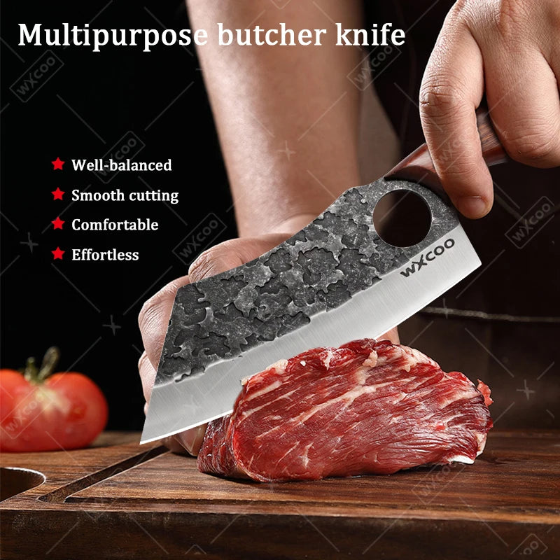 WXCOO Handmade Forged Knife Butcher Cleaver Knife Meat Cutting Japanese Kitchen Pork Bone Shaving Knives Boning Knife
