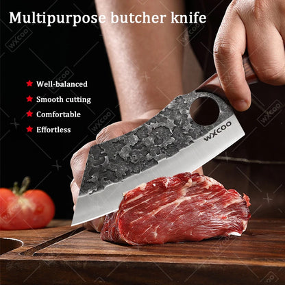 WXCOO Handmade Forged Knife Butcher Cleaver Knife Meat Cutting Japanese Kitchen Pork Bone Shaving Knives Boning Knife