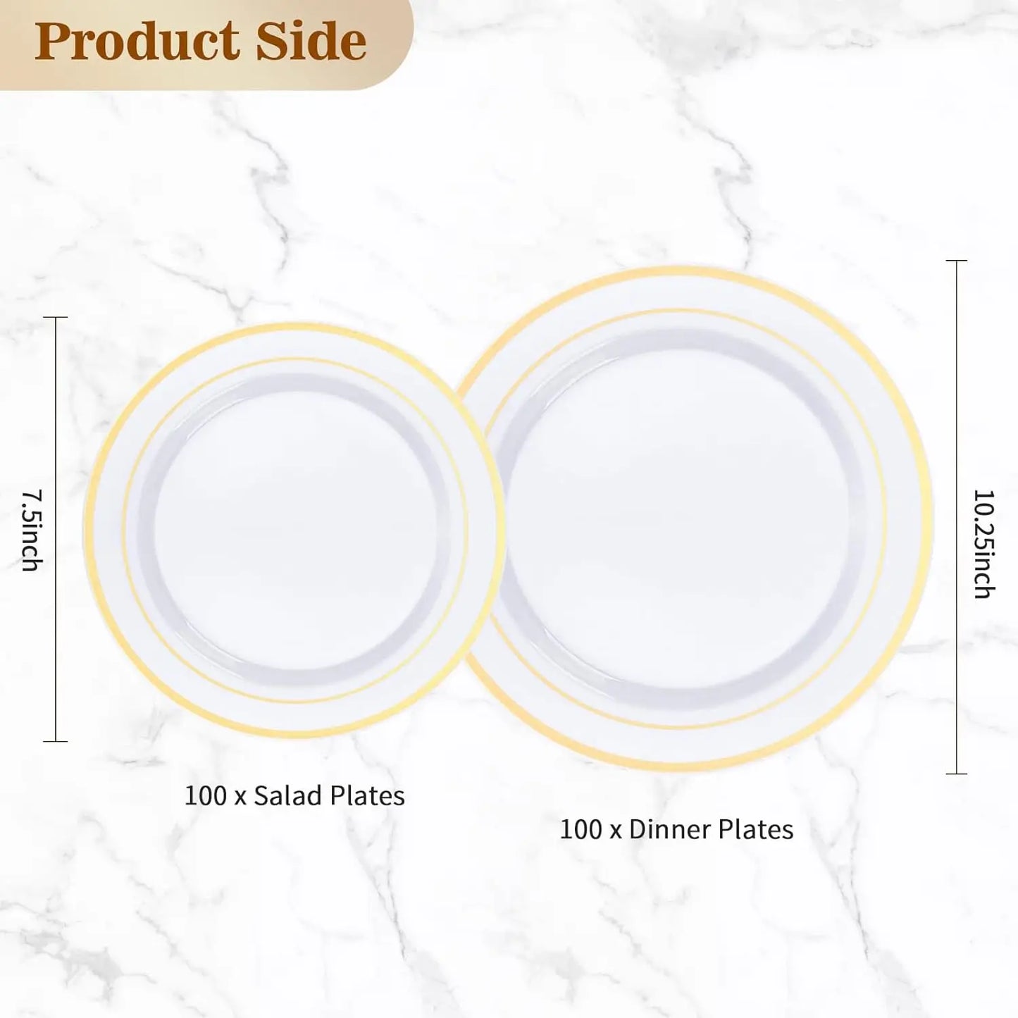 200PCS Gold Disposable Party Plates Set, 100 Dinner & 100 Dessert Plates for Wedding Birthday Events