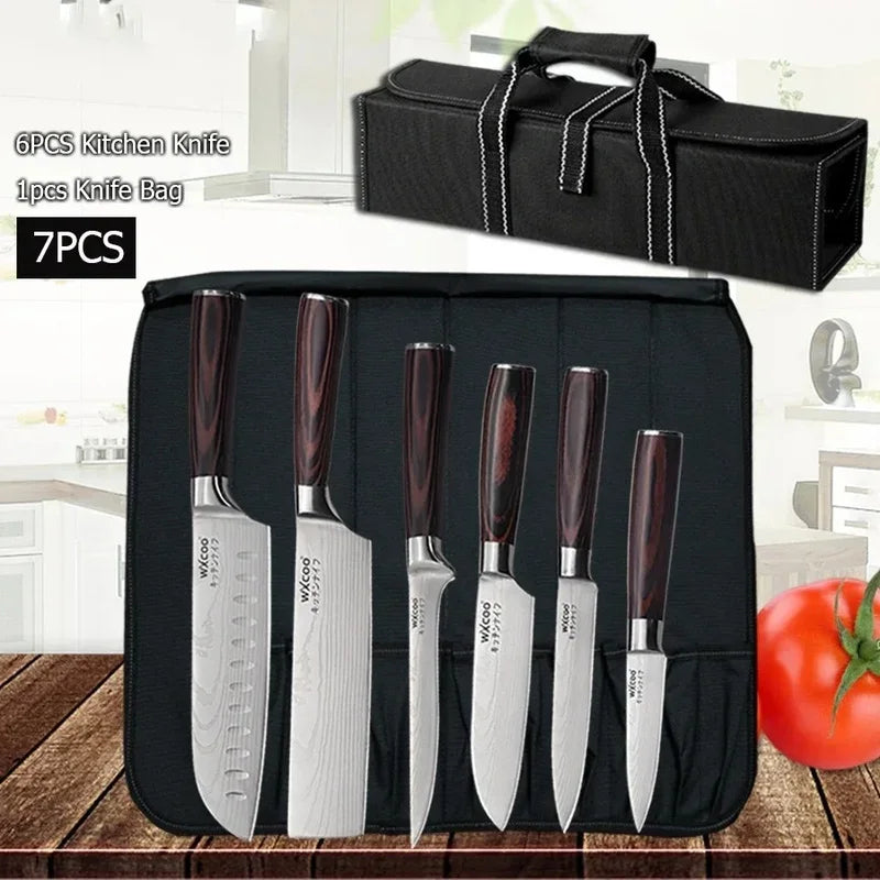 WXCOO Professional Chef Knife Damascus Japanese Stainless Steel Kitchen Boning Knives Set with Roll Canvas Bag