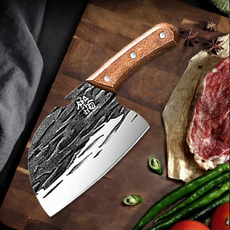 WXCOO Kitchen Knife for Cooking BBQ Lamb Beef Meat Cleaver Fruit Slicing Hand forged Butcher Knife Magnetic Knife Holder Set