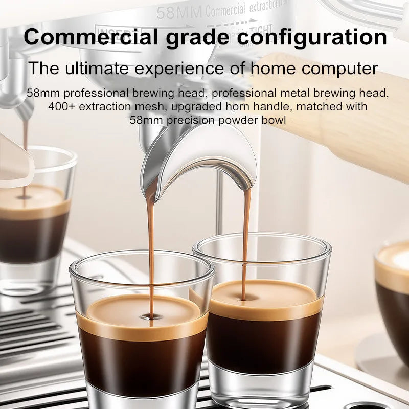 Semi-Automatic Espresso Coffee Machine, Dual Pump Cold & Hot Brew, Built-in Grinder, High Pressure 20 Bar, Compact Home Espresso