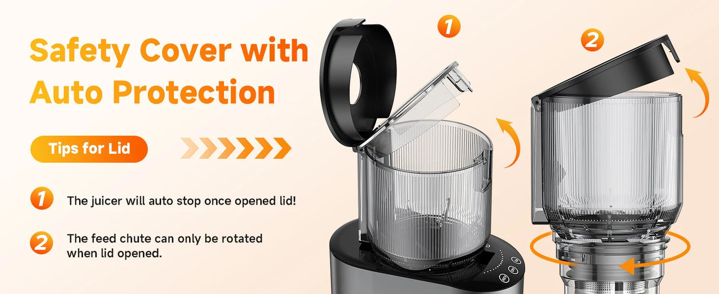 AFBEST 5.8" Extra-Large Chute 2-in-1 Cold Press Juicer – Whole Fruit & Vegetable Masticating Extractor with 100oz Capacity, Nut Milk Function, Easy-Clean Design, Premium Gray