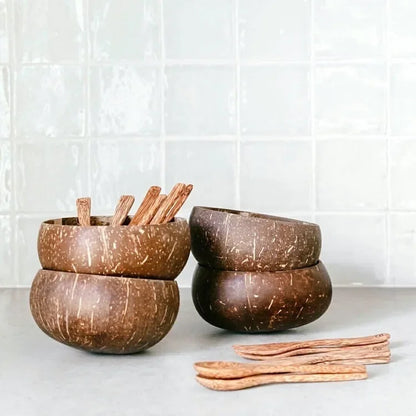 12-15cm  Natural Coconut Bowl set wooden Salad Ramen bowl Coconut Wood Spoon Set coco smoothie Kitchen tableware Coconut bowl