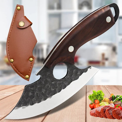WXCOO Multifunctional Hand Forged Butcher Knife Kitchen Knife Durable Blade for BBQ Meat Cutting Boning Knife Wooden Handle