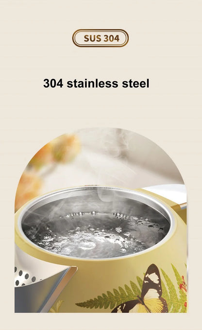 1700ml Retro Printed Electric Kettle Household 304 Stainless Steel Boil Kettle Automatic Power Off Teapot Kitchen Tool 1850W