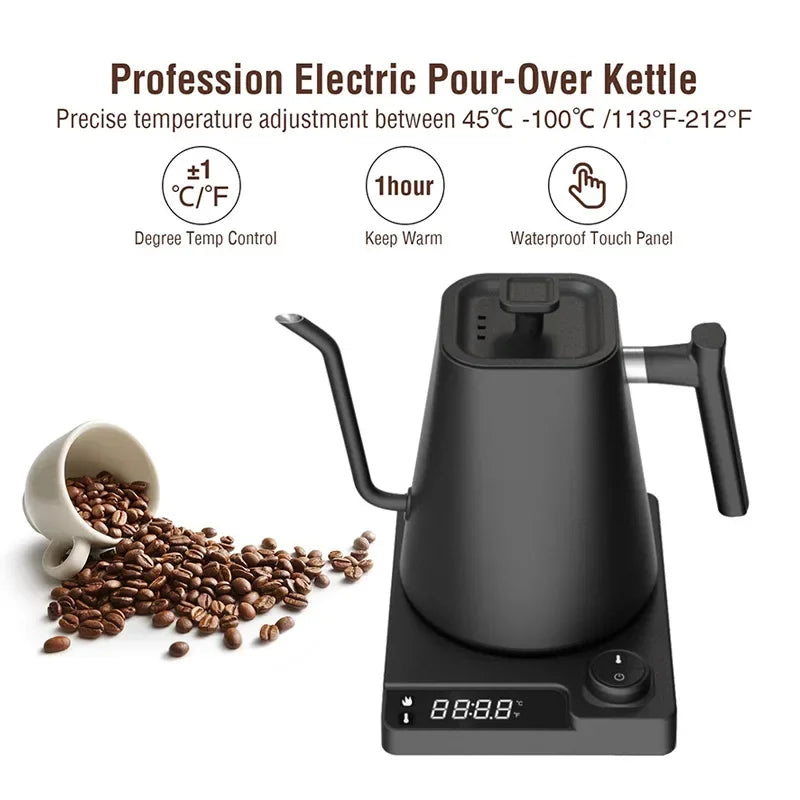Electric Gooseneck Kettle Quick Heating Stainless Steel Pour-Over 1L 1200W Coffee Tea Pot for Hotel Household Coffee Product