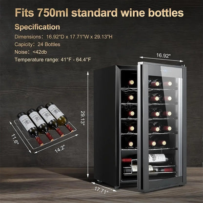 24 Bottle Built in Cooler Cabinet Stainless Steel Electric Freestanding Wine Refrigerators for Household