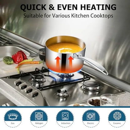 Stainless Steel Saucepan Set and and Sauce Pan with Lids 6pcs Tri-Ply Bottom Induction Compatible Small Cooking Pot kitchen Coo