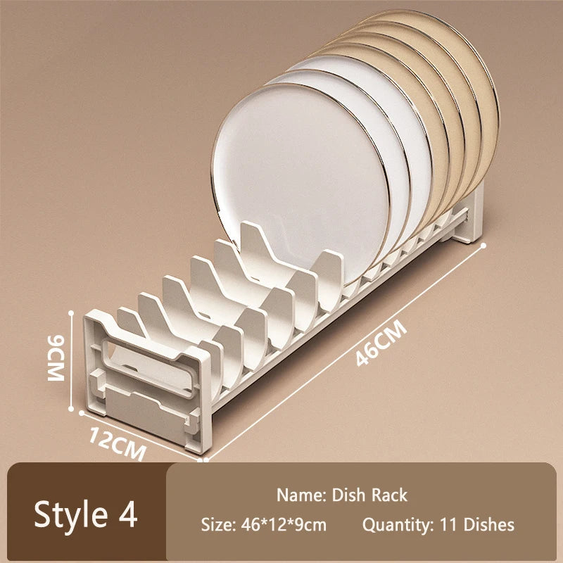 HeMu Adjustable Dish Rack, Expandable Plate Organizer for Kitchen Cabinet, Suitable for 6-9 Inch Bowls/Plates Kitchen Organizer