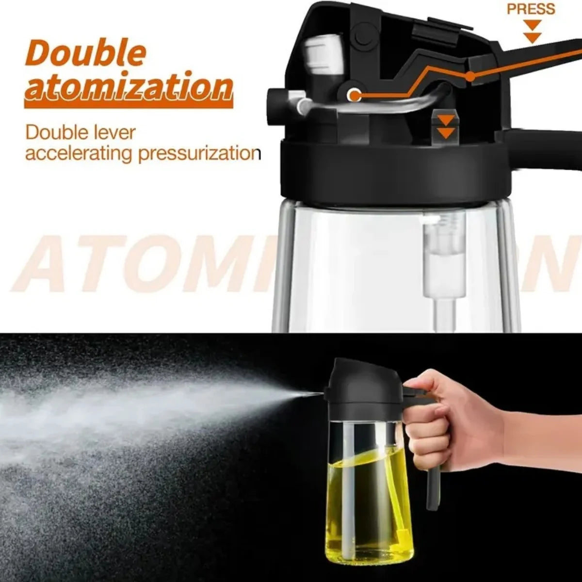 2-in-1 Glass Oil Sprayer & Dispenser, 470ml Dual-Use Olive Oil Bottle for Kitchen, BBQ, and Salad