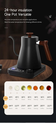 110V/220V Gooseneck Electric Kettle Smart Temperature Control Pot 1200W Rapid Heating Kettle 304 Stainless Steel Liner Pot 900ml