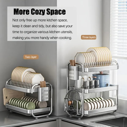 New C Type Dish Drying Rack 304 Stainless Steel Rustproof Kitchen Organizer Rack Bowl Drain Rack Kitchen Storage Shelf