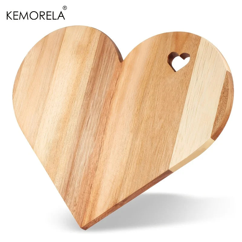 KEMORELA Heart-Shaped Acacia Wood Cutting Board 1/2PCS Food-Safe Bread Cheese Platter with Heart Cutouts Multi-Holiday