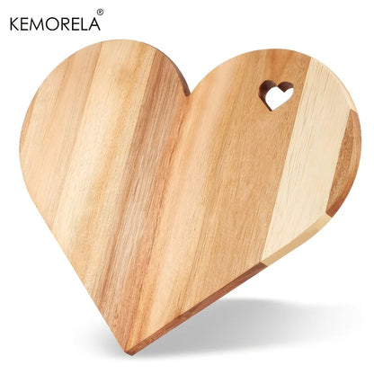 KEMORELA Heart-Shaped Acacia Wood Cutting Board 1/2PCS Food-Safe Bread Cheese Platter with Heart Cutouts Multi-Holiday