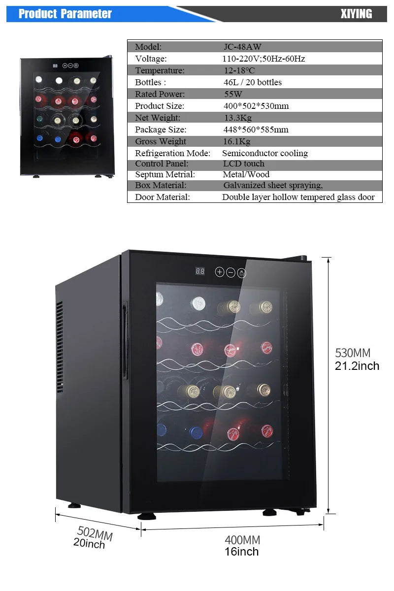 Electric Wine Cooler Refrigerator 46L 20 Bottles Wine Cabinet Fridge Freestanding