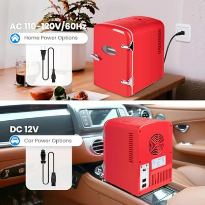 Portable Mini Fridge, 4 Liter 6 Can Cooler and Warmer Compact Refrigerators, with Observation Window, 100% Freon-Free and Eco F