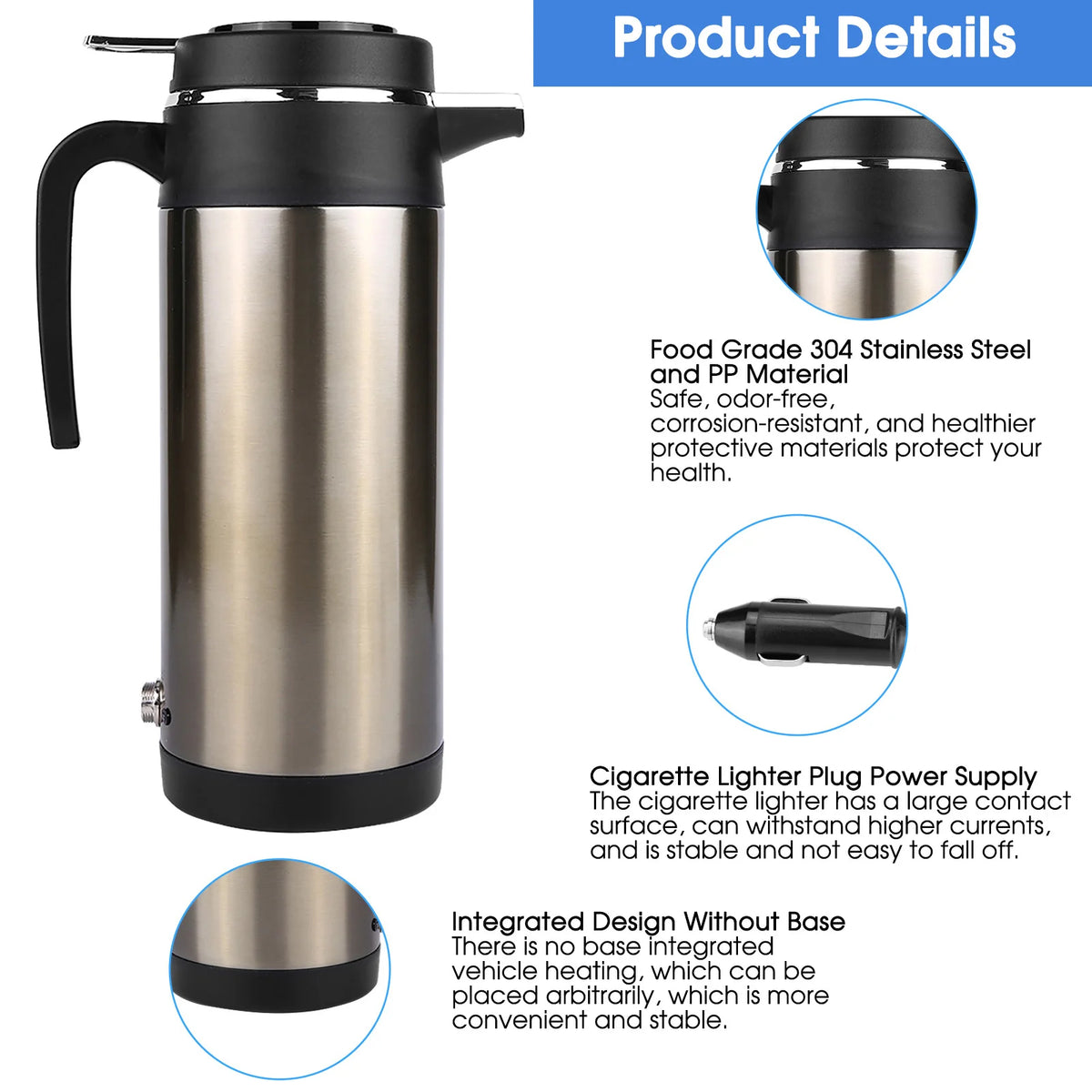 1000ML 12V/24V Stainless Steel Electric in Car Kettle Travel Thermoses Heating Water Bottle Electric in car Kettle in car Kettle