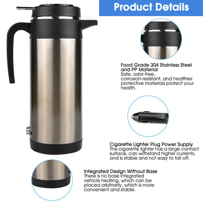 1000ML 12V/24V Stainless Steel Electric in Car Kettle Travel Thermoses Heating Water Bottle Electric in car Kettle in car Kettle